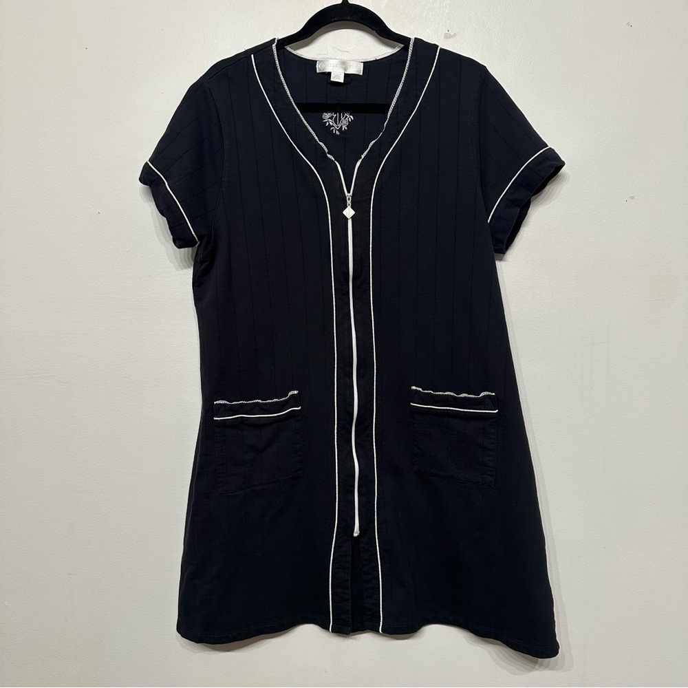 Eileen West Zip Up Housecoat Dress Nightgown Black Large